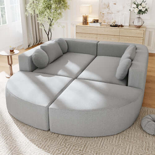 Boneless Boucle Modular Sectional Sofa 115” – Deep Seat Curved U-Shaped Foam Couch for 6 in a modern living room setting.