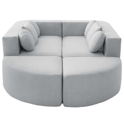 Boneless Boucle Modular Sectional Sofa 115” – Deep Seat Curved U-Shaped Foam Couch for 6 in light gray upholstery.