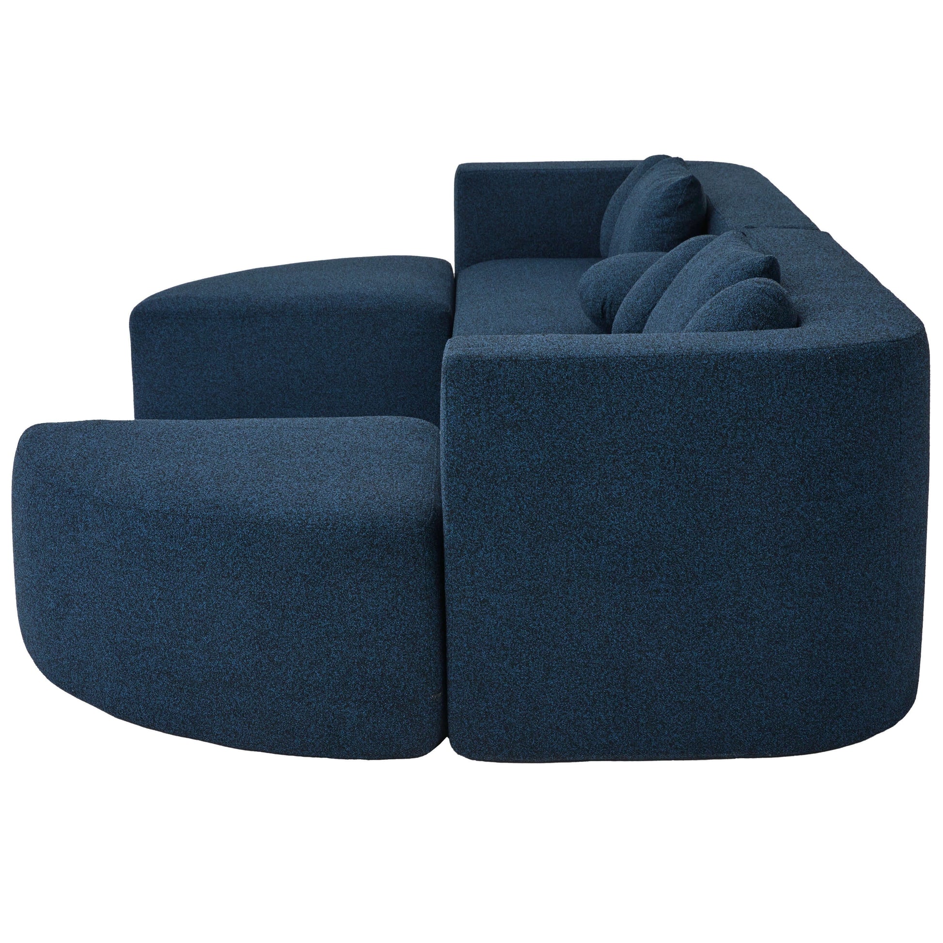 Boneless Boucle Modular Sectional Sofa 115” – Deep Seat Curved U-Shaped Foam Couch for 6 as shown in a side view.