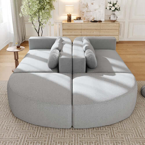 Boneless Boucle Modular Sectional Sofa 115” – Deep Seat Curved U-Shaped Foam Couch for 6 in a modern living room.