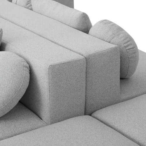 Boneless Boucle Modular Sectional Sofa 115” – Deep Seat Curved U-Shaped Foam Couch for 6, showcasing plush gray upholstery and modular design.