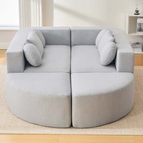Boneless Boucle Modular Sectional Sofa 115” – Deep Seat Curved U-Shaped Foam Couch for 6 with plush cushions.