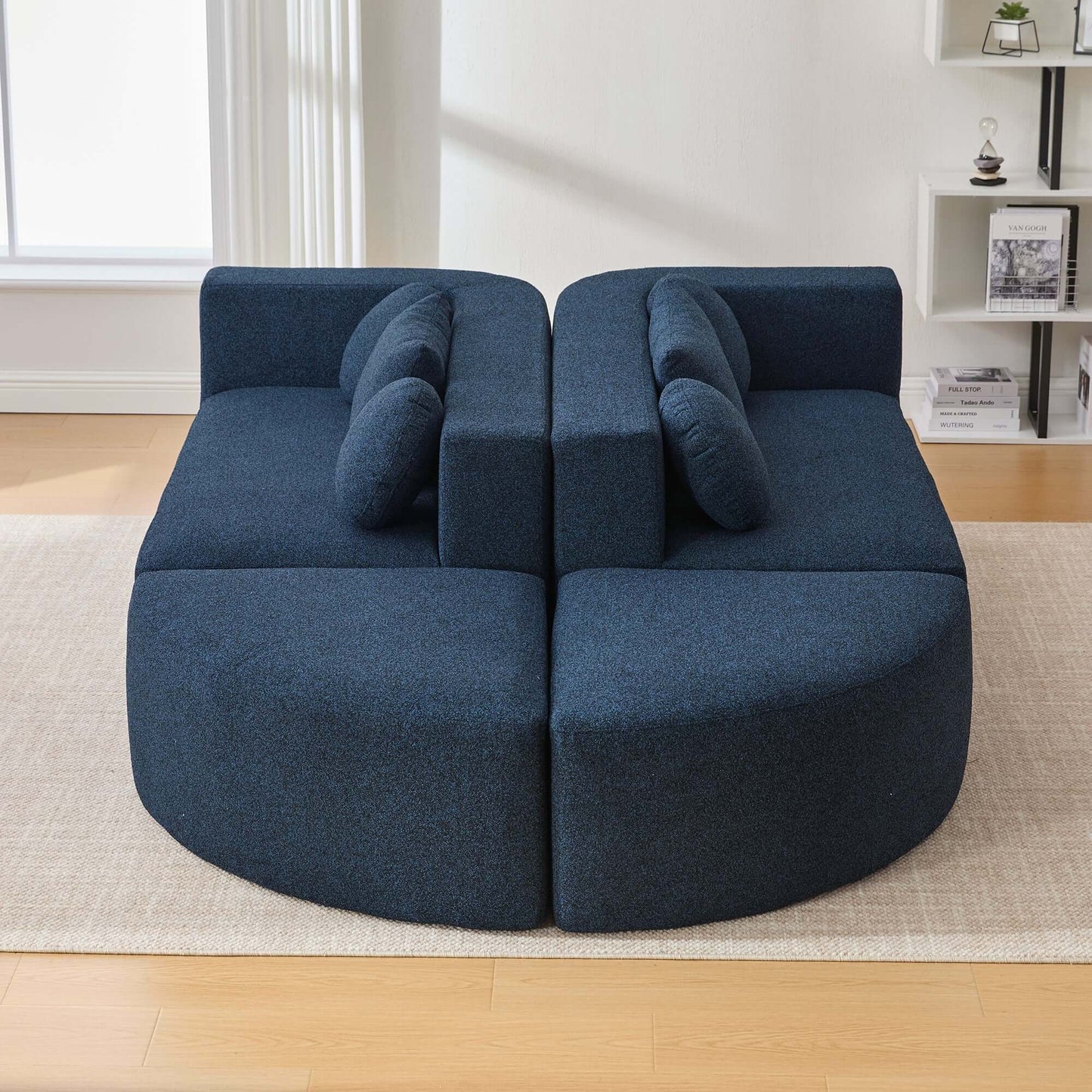 Boneless Boucle Modular Sectional Sofa 115” – Deep Seat Curved U-Shaped Foam Couch for 6 in modern living room setting.