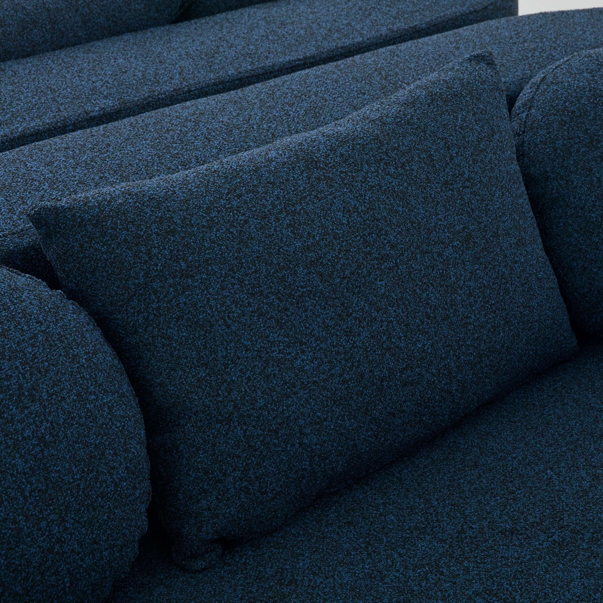 Boneless Boucle Modular Sectional Sofa 115” – Deep Seat Curved U-Shaped Foam Couch for 6 with plush upholstery and pillow.