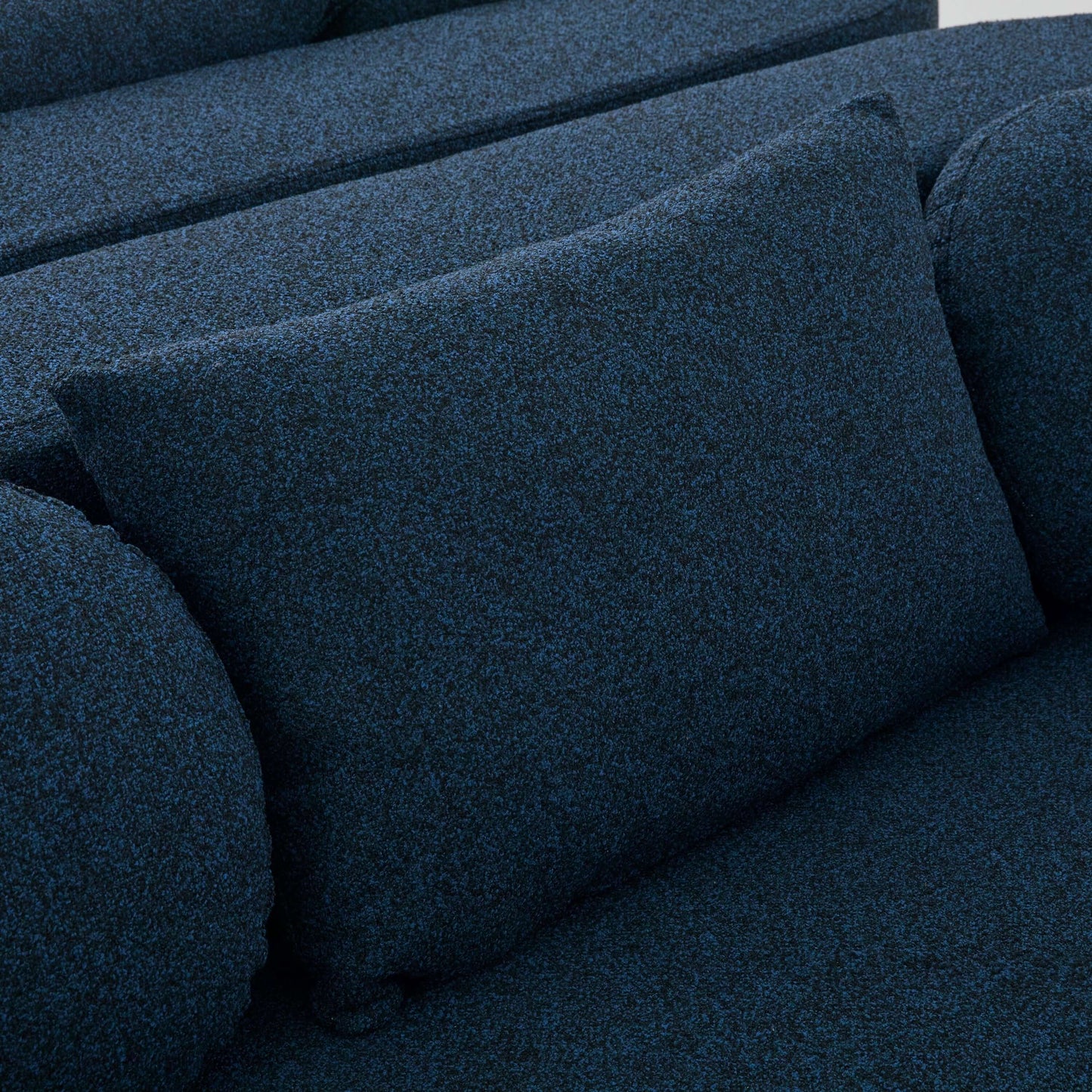 Boneless Boucle Modular Sectional Sofa 115” – Deep Seat Curved U-Shaped Foam Couch for 6 with plush upholstery and pillow.