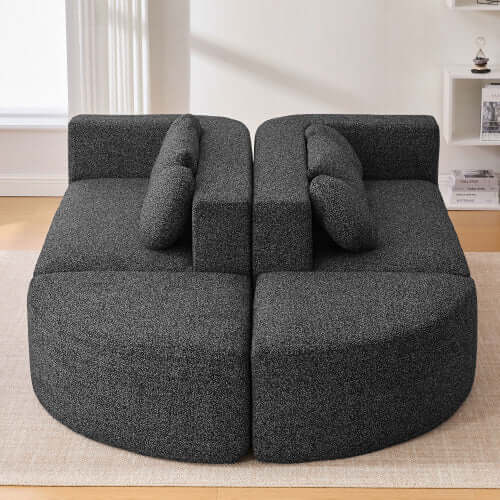 Boneless Boucle Modular Sectional Sofa 115” – Deep Seat Curved U-Shaped Foam Couch for 6 in modern home setting.