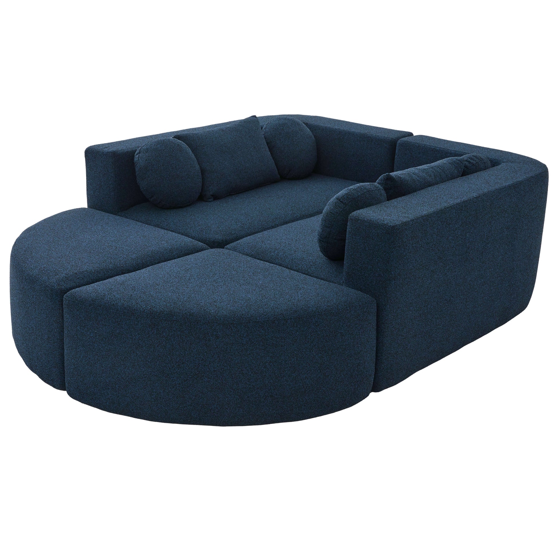 Boneless Boucle Modular Sectional Sofa 115” – Deep Seat Curved U-Shaped Foam Couch for 6 in plush navy upholstery.