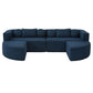 Boneless Boucle Modular Sectional Sofa 115” – Deep Seat Curved U-Shaped Foam Couch for 6 in blue upholstery.