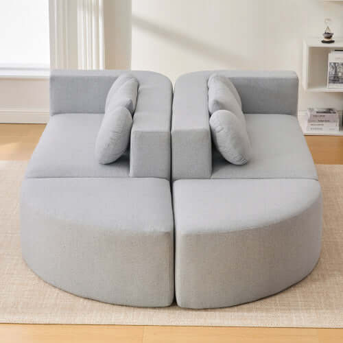Boneless Boucle Modular Sectional Sofa 115” – Deep Seat Curved U-Shaped Foam Couch for 6 in light grey upholstery.