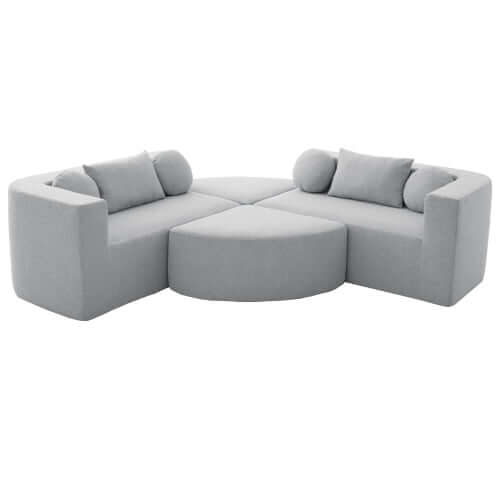Boneless Boucle Modular Sectional Sofa 115” – Deep Seat Curved U-Shaped Foam Couch for 6 in light grey upholstery.