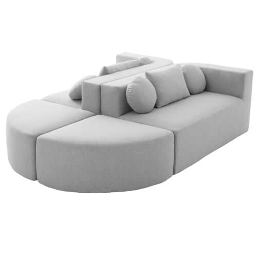 Boneless Boucle Modular Sectional Sofa 115” – Deep Seat Curved U-Shaped Foam Couch for 6 in light gray upholstery.