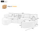 Dimensions and shipping details of Boneless Boucle Modular Sectional Sofa 115” – Deep Seat Curved U-Shaped Foam Couch for 6.
