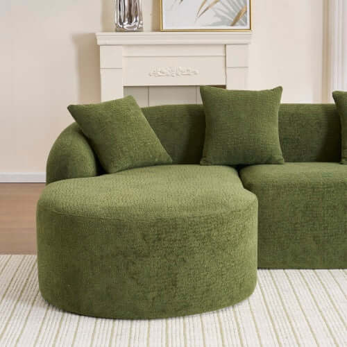 Boneless Modular Chenille Sectional Sofa – 99” Curved Chaise Compression Couch (White) in a cozy living room setting.