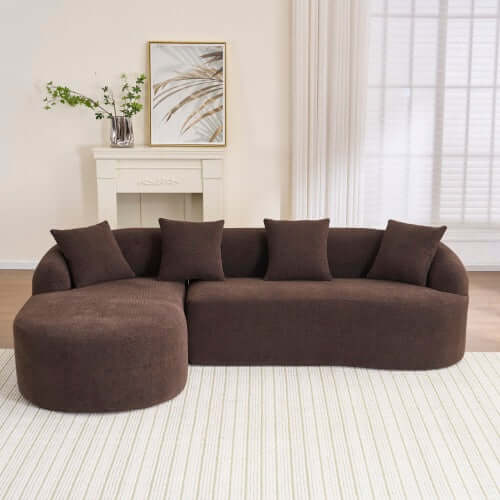 Boneless Modular Chenille Sectional Sofa – 99” Curved Chaise Compression Couch (White) displayed in a modern living room.