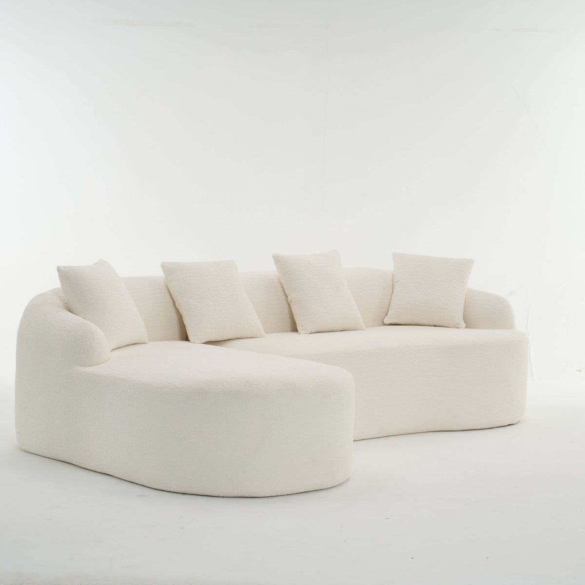 Boneless Modular Chenille Sectional Sofa – 99” Curved Chaise Compression Couch (White) with plush pillows in soft fabric.