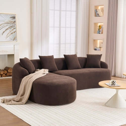Boneless Modular Chenille Sectional Sofa – 99” Curved Chaise Compression Couch (White) in a stylish living room setting.