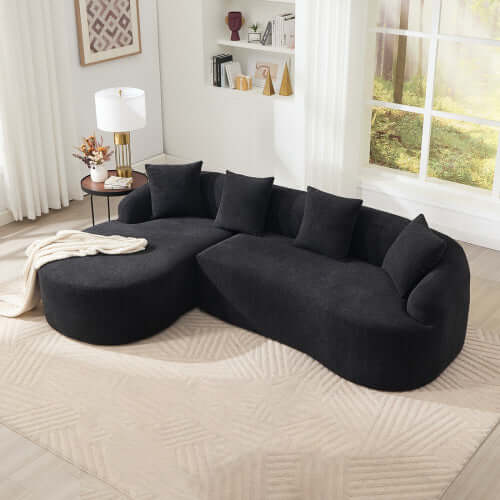 Boneless Modular Chenille Sectional Sofa – 99” Curved Chaise Compression Couch (White) in modern living room setting.