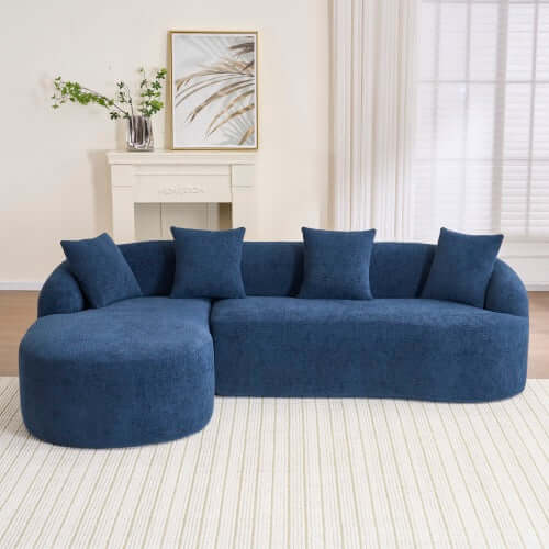 Boneless Modular Chenille Sectional Sofa – 99” Curved Chaise Compression Couch (White) in a stylish home setting.