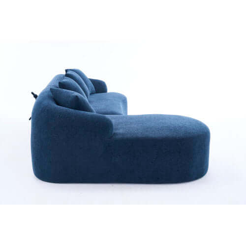 Boneless Modular Chenille Sectional Sofa – 99” Curved Chaise Compression Couch (White) in blue fabric view.