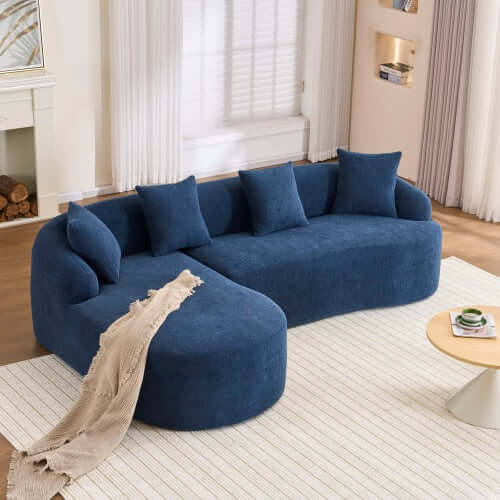 Boneless Modular Chenille Sectional Sofa – 99” Curved Chaise Compression Couch (White) in a modern living room setting.