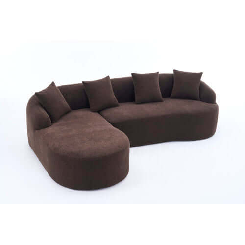 Boneless Modular Chenille Sectional Sofa – 99” Curved Chaise Compression Couch (White) in brown with plush pillows.