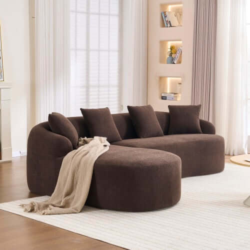 Boneless Modular Chenille Sectional Sofa – 99” Curved Chaise Compression Couch (White) in a modern living room.