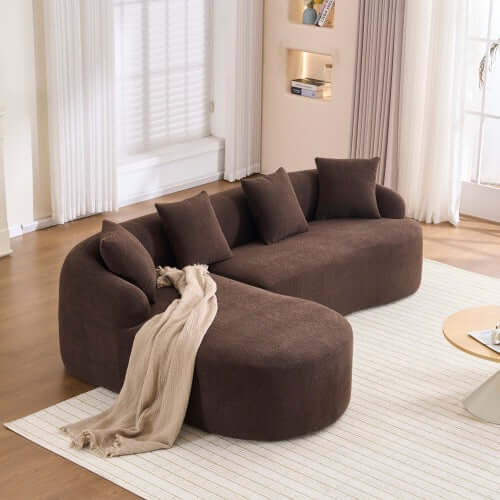 Boneless Modular Chenille Sectional Sofa – 99” Curved Chaise Compression Couch (White) in a cozy living room.