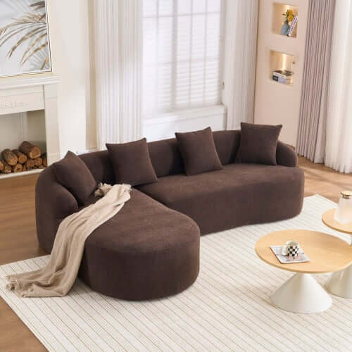 Boneless Modular Chenille Sectional Sofa – 99” Curved Chaise Compression Couch (White) in a modern living room setting.