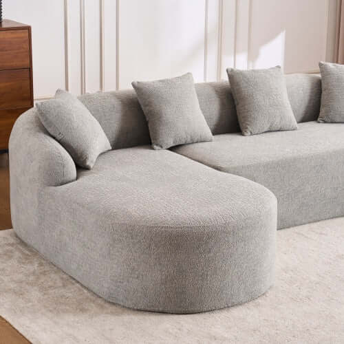 Boneless Modular Chenille Sectional Sofa – 99” Curved Chaise Compression Couch (White) with soft cushions and modern design.