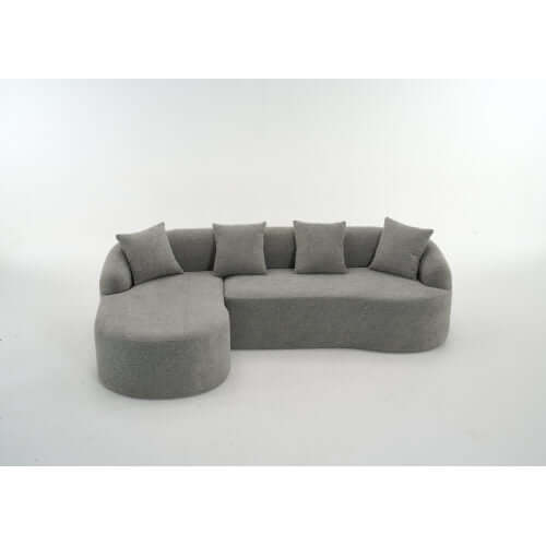Boneless Modular Chenille Sectional Sofa – 99” Curved Chaise Compression Couch (White) with plush pillows
