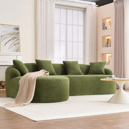 Boneless Modular Chenille Sectional Sofa – 99” Curved Chaise Compression Couch (White) in a modern living room setting.