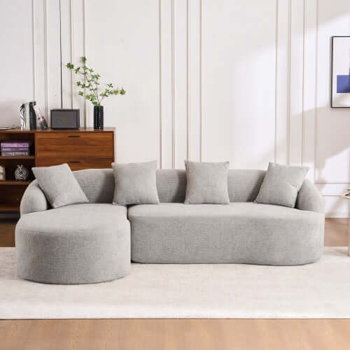 Boneless Modular Chenille Sectional Sofa – 99” Curved Chaise Compression Couch (White) in a modern living room setting.