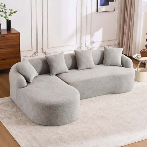 Boneless Modular Chenille Sectional Sofa – 99” Curved Chaise Compression Couch (White) in modern living room setting.