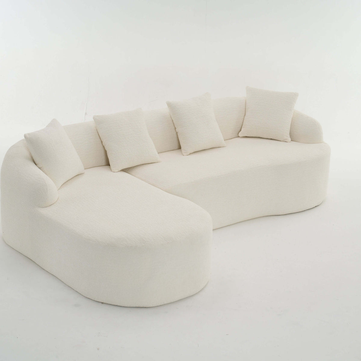 Boneless Modular Chenille Sectional Sofa – 99” Curved Chaise Compression Couch (White) with plush pillows.