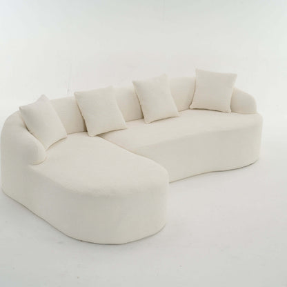 Boneless Modular Chenille Sectional Sofa – 99” Curved Chaise Compression Couch (White) with plush pillows.