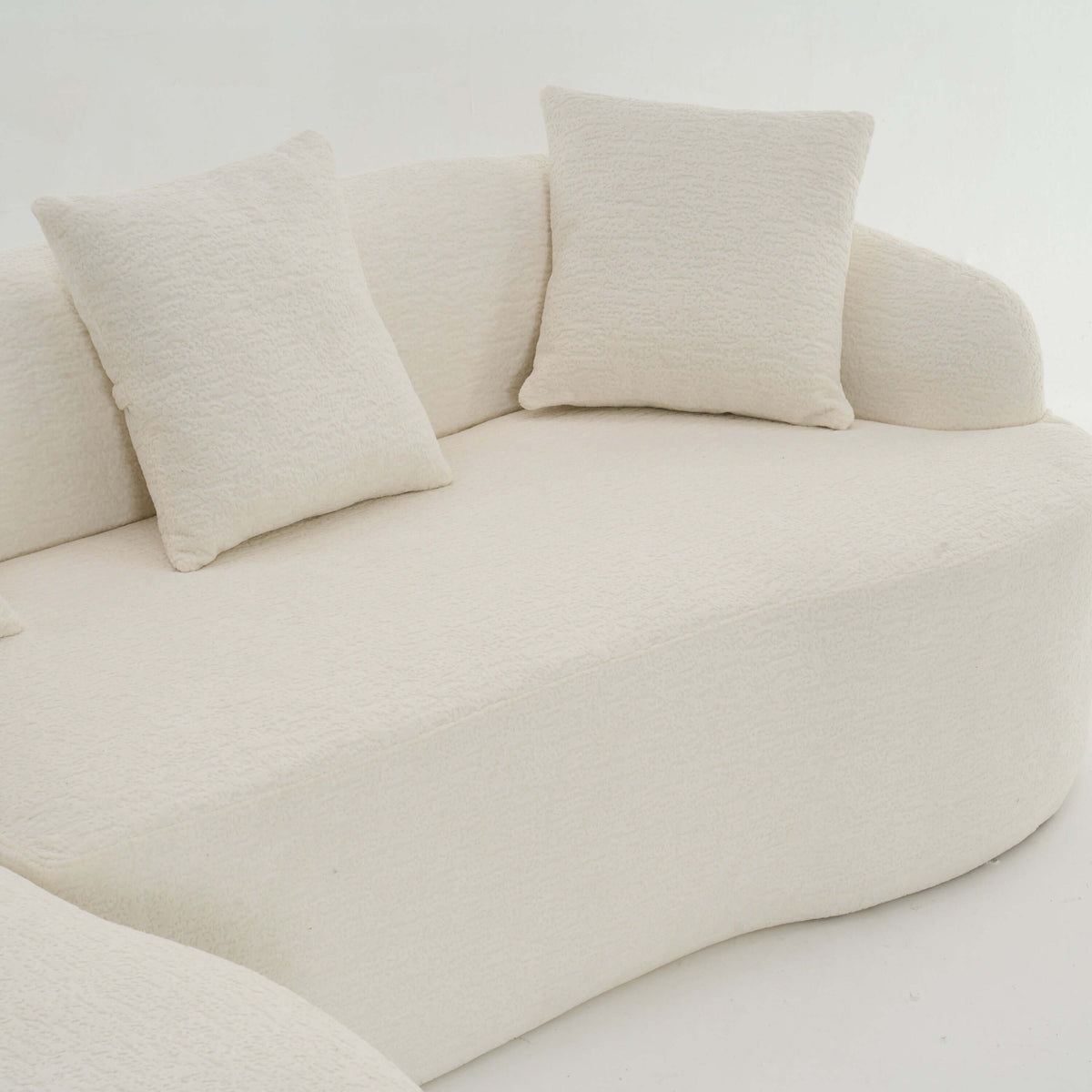 Boneless Modular Chenille Sectional Sofa – 99” Curved Chaise Compression Couch (White) with plush pillows