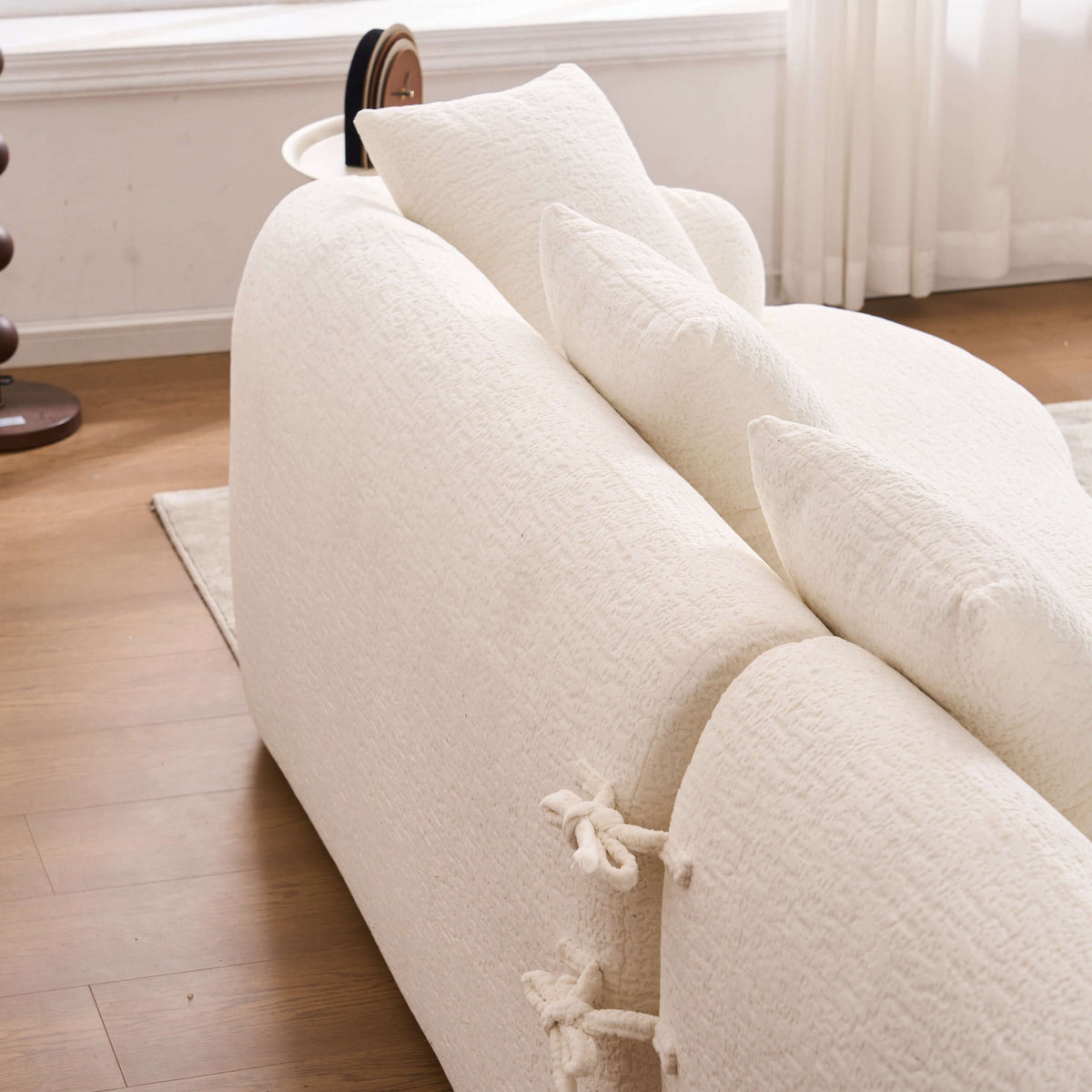 Boneless Modular Chenille Sectional Sofa – 99” Curved Chaise Compression Couch (White) from a side view with plush pillows.