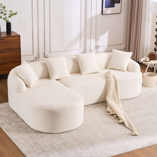 Boneless Modular Chenille Sectional Sofa – 99” Curved Chaise Compression Couch (White) in modern living room setting.