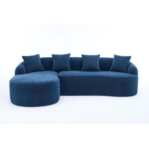 Boneless Modular Chenille Sectional Sofa – 99” Curved Chaise Compression Couch (White) in stylish blue color.