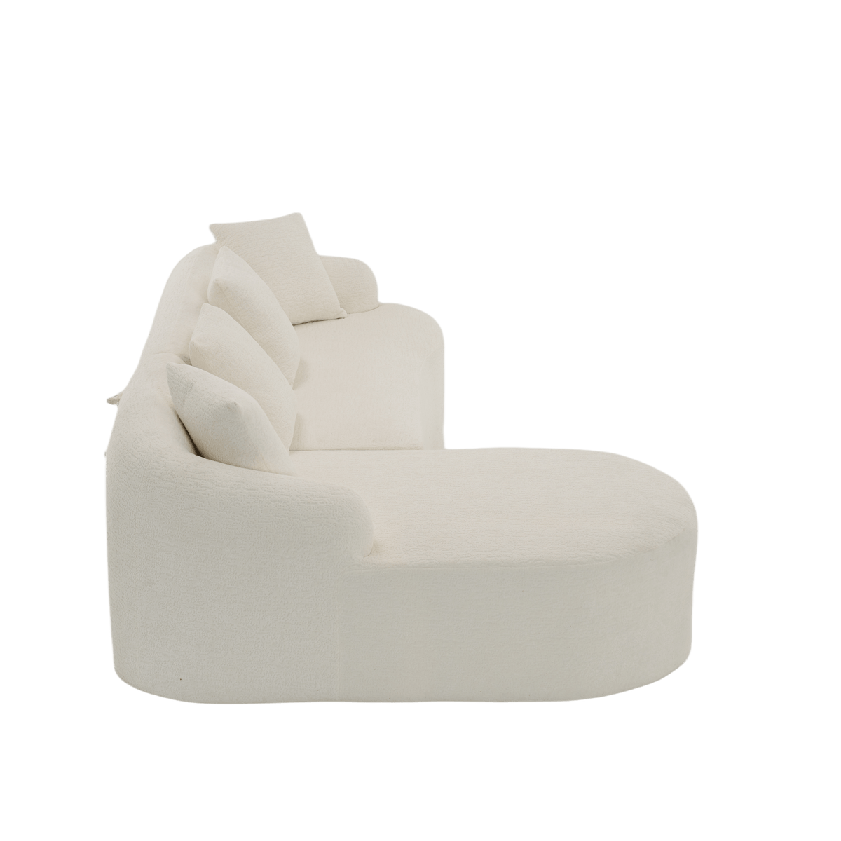 Boneless Modular Chenille Sectional Sofa – 99” Curved Chaise Compression Couch (White) side view with plush pillows