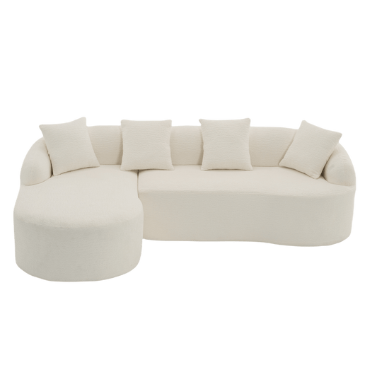Boneless Modular Chenille Sectional Sofa – 99” Curved Chaise Compression Couch (White) with plush pillows.
