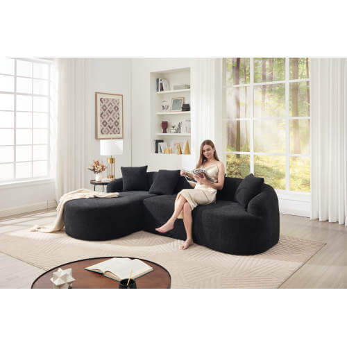 Boneless Modular Chenille Sectional Sofa – 99” Curved Chaise Compression Couch (White) in a modern living room setting.