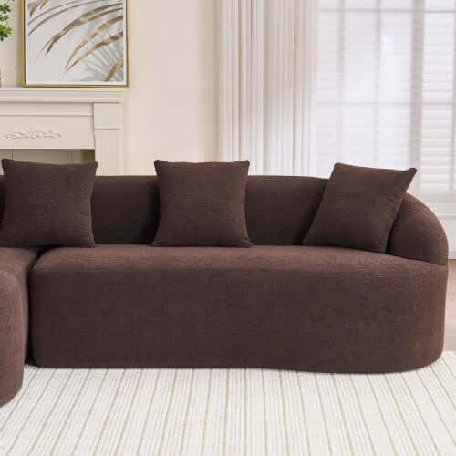 Boneless Modular Chenille Sectional Sofa – 99” Curved Chaise Compression Couch (White) displayed in a cozy living room.