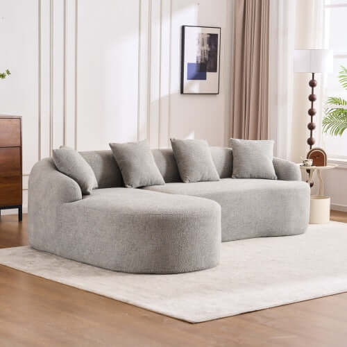 Boneless Modular Chenille Sectional Sofa – 99” Curved Chaise Compression Couch (White) in modern living room setting.