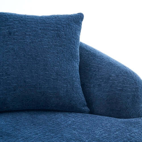Boneless Modular Chenille Sectional Sofa – 99” Curved Chaise Compression Couch (White) with soft blue cushion