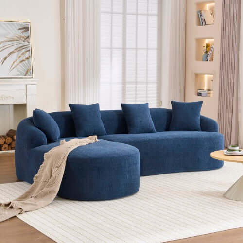 Boneless Modular Chenille Sectional Sofa – 99” Curved Chaise Compression Couch (White) in modern living room setting.