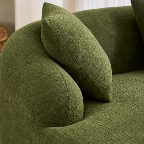 Boneless Modular Chenille Sectional Sofa – 99” Curved Chaise Compression Couch (White) with plush green fabric.