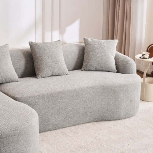 Boneless Modular Chenille Sectional Sofa – 99” Curved Chaise Compression Couch (White) with plush pillows on a modern design.
