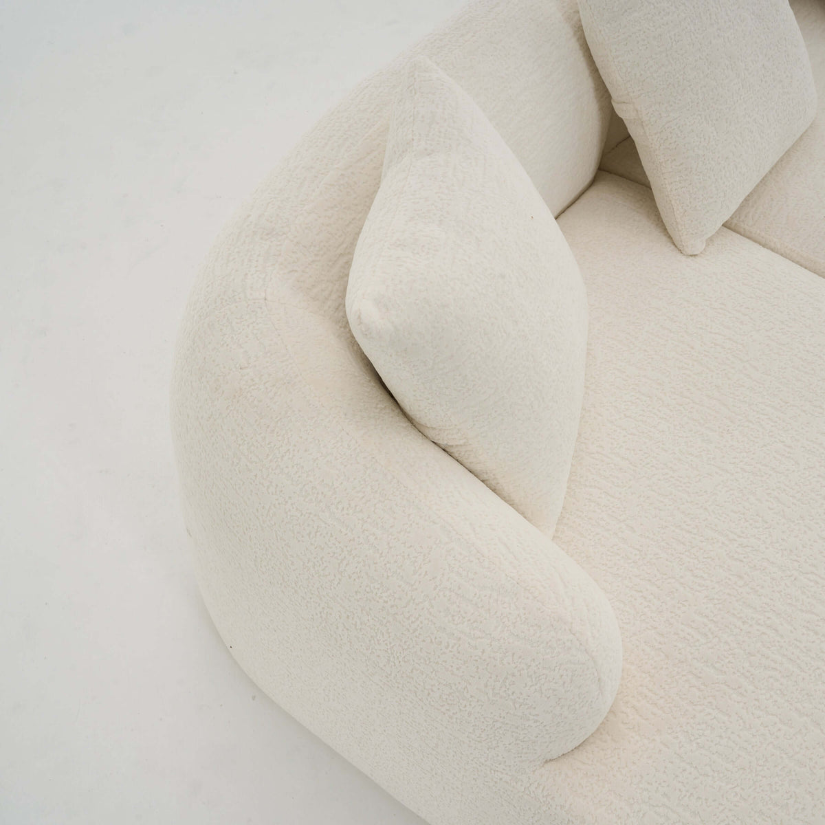 Boneless Modular Chenille Sectional Sofa – 99” Curved Chaise Compression Couch (White) close-up of plush pillows and fabric.