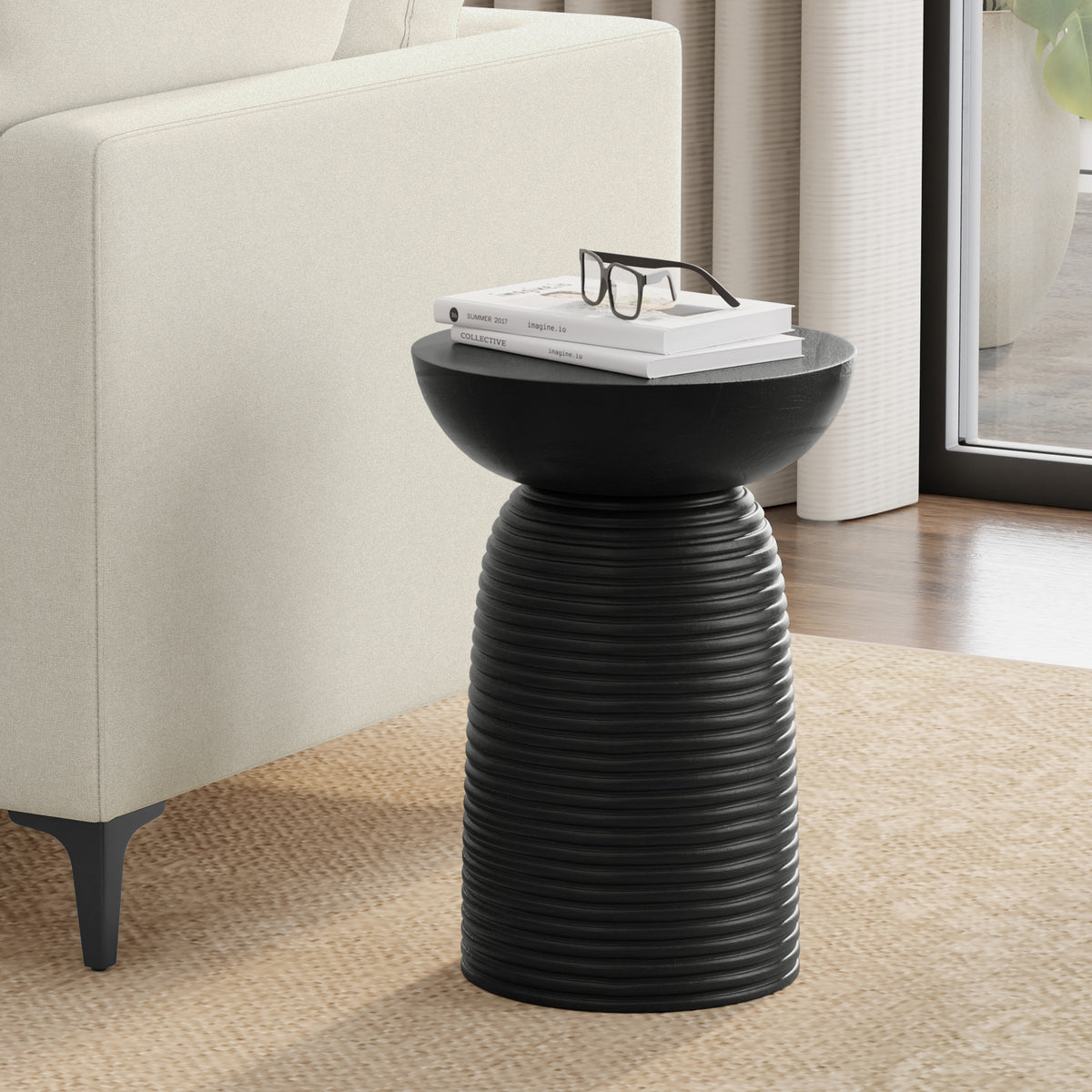 Boyd Black Ribbed Wood Accent Table – 13" Accent Table – view 2